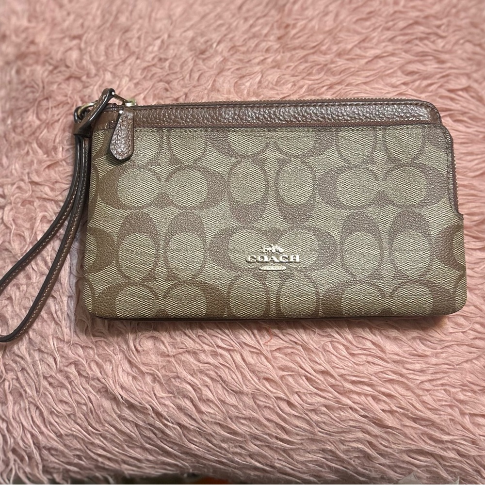 Coach Tan and Brown Signature Wristlet